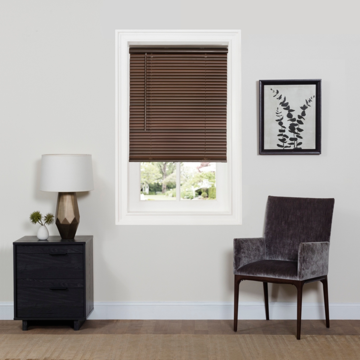 Gii Deluxe SundownCordless Room Darkening 1" Mini Blind, 36" x 64" - Mahogany