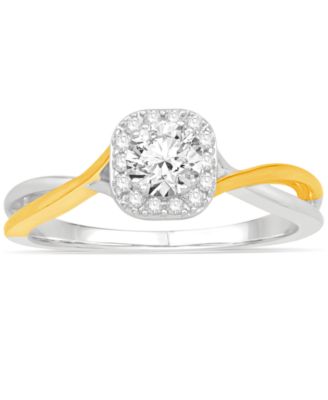 Macy's Diamond Two-Tone Halo Engagement Ring (1/2 Ct. T.w.) In 14k Gold ...