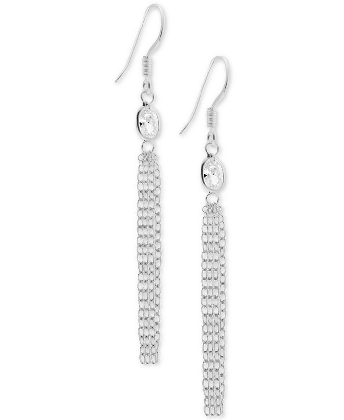 Essentials Cubic Zirconia Dangle Chain Drop Earrings in SilverPlate