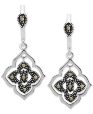 image of Marcasite Flower Drop Earrings in Fine Silver Plate