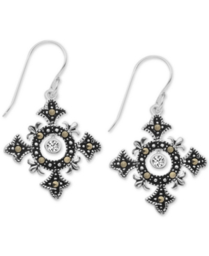 image of Marcasite Celtic Cross Drop Earrings in Fine Silver-Plate