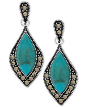 image of Marcasite & Stone Drop Earrings in Fine Silver-Plate