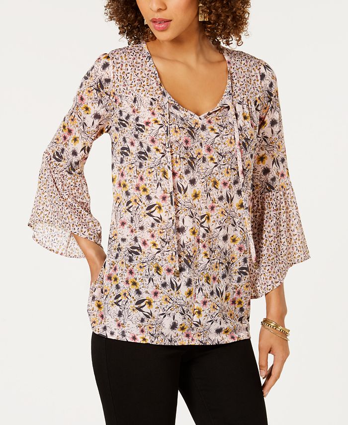 Style & Co Printed Lantern-Sleeve Top, Created for Macy's - Macy's