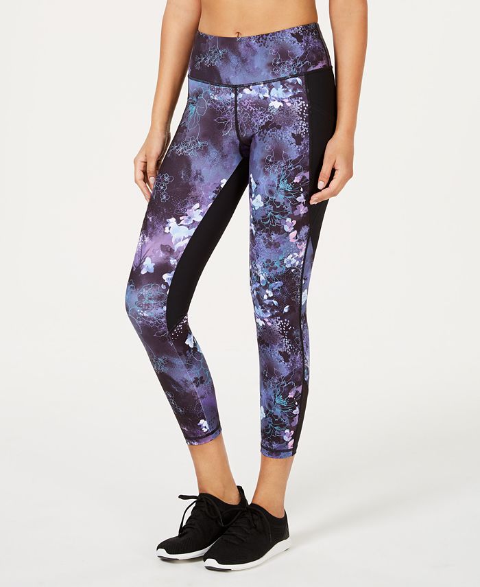 Ideology Printed Mesh-Trimmed Cropped Leggings, Created for Macy's - Macy's