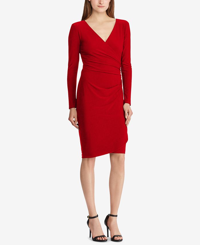 lauren ralph lauren women's surplice jersey dress red 14