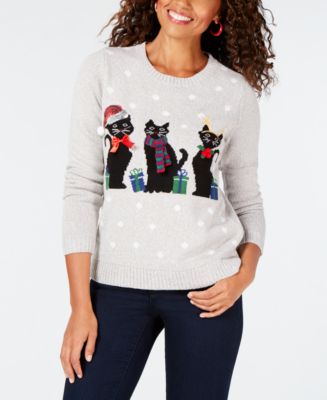 Karen Scott Petite Embellished Holiday-Graphic Sweater - Macy's
