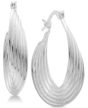 image of Essentials Multi-Layer Twisted Oval Medium Hoop Fine Silver Plate Earrings