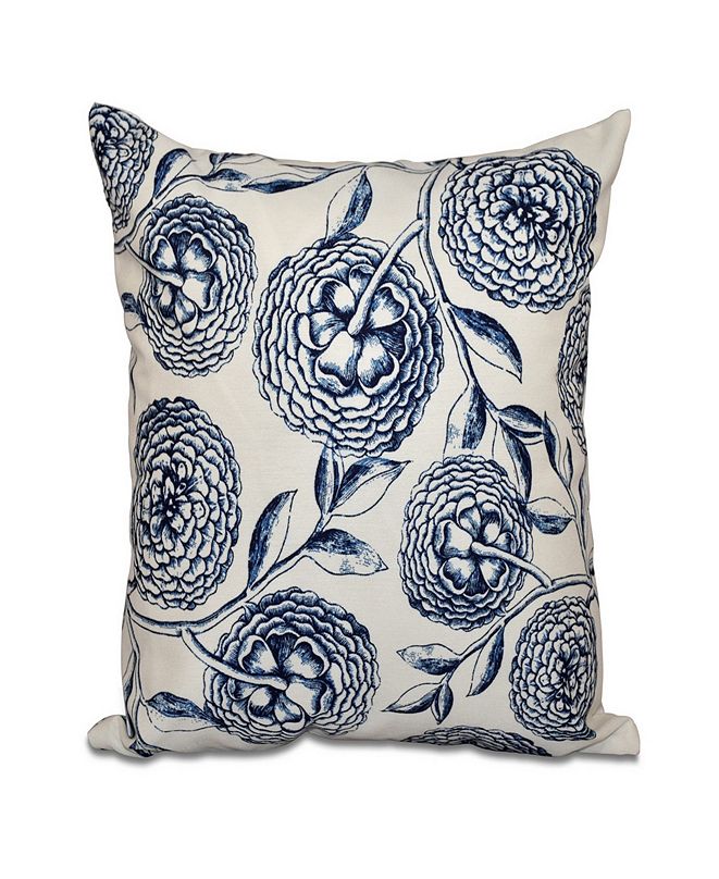 E by Design Antique Flowers 16 Inch Navy Blue and Blue