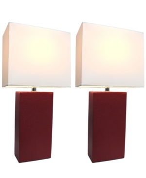 Elegant Designs 2 Pack Modern Leather Table Lamps with White Fabric Shades