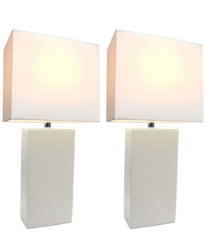 Elegant Designs 2 Pack Modern Leather Table Lamps with White Fabric Shades