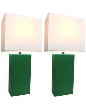 Elegant Designs 2 Pack Modern Leather Table Lamps with White Fabric Shades