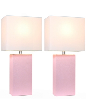 Elegant Designs 2 Pack Modern Leather Table Lamps with White Fabric Shades