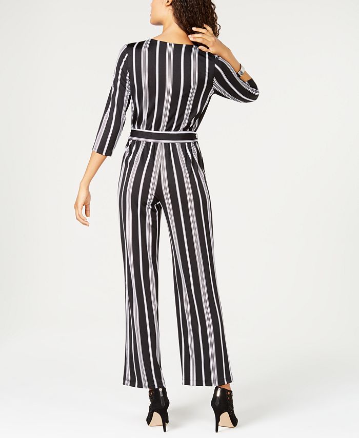 NY Collection Women's Plus Surplice Stripes Jumpsuit Blue Size 2X