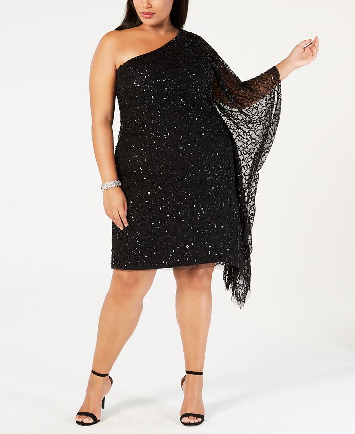 Adrianna Papell Plus Size Sequined One-Shoulder Dress - Macy's