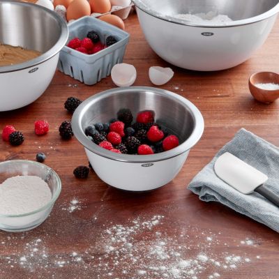 Non-Skid Mixing Bowls, Set of 3 White Stainless Steel