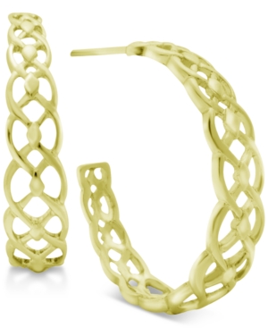 image of Essentials Filigree C-Medium Hoop Earrings in Fine Silver-Plate or Gold-Plate