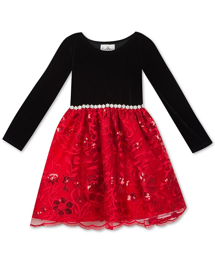 Rare Editions Toddler Girls Velvet Sequin Embroidered Dress - Macy's
