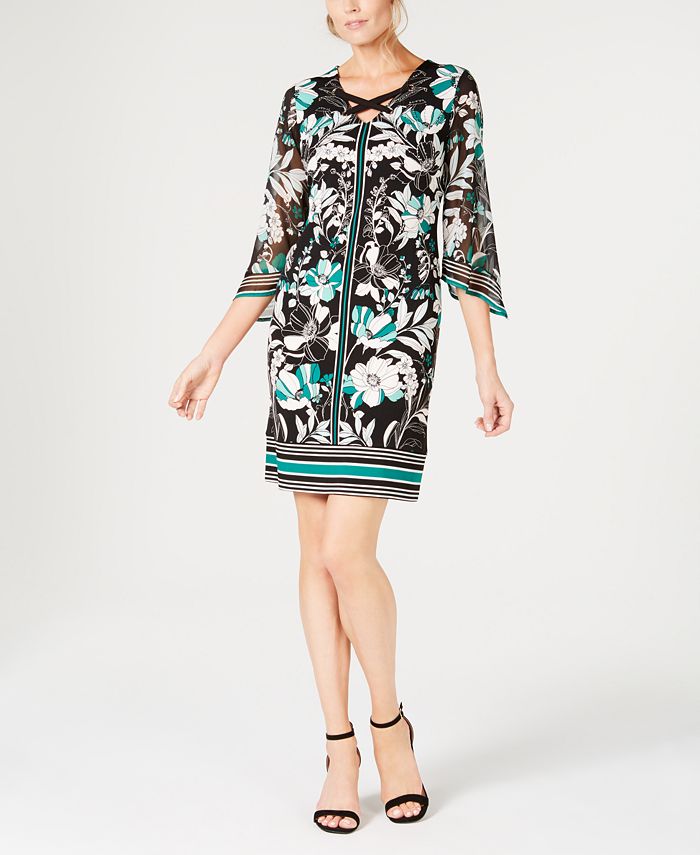 JM Collection Printed Chiffon-Sleeve Sheath Dress, Created for Macy's ...