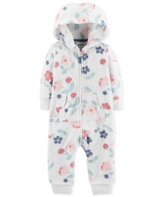 Carter's - Baby Girls Floral-Print Hooded 1-Pc. Jumpsuit