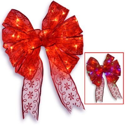 National Tree Company - 9" Red Bow Tree Topper with Dual Color LED Lights