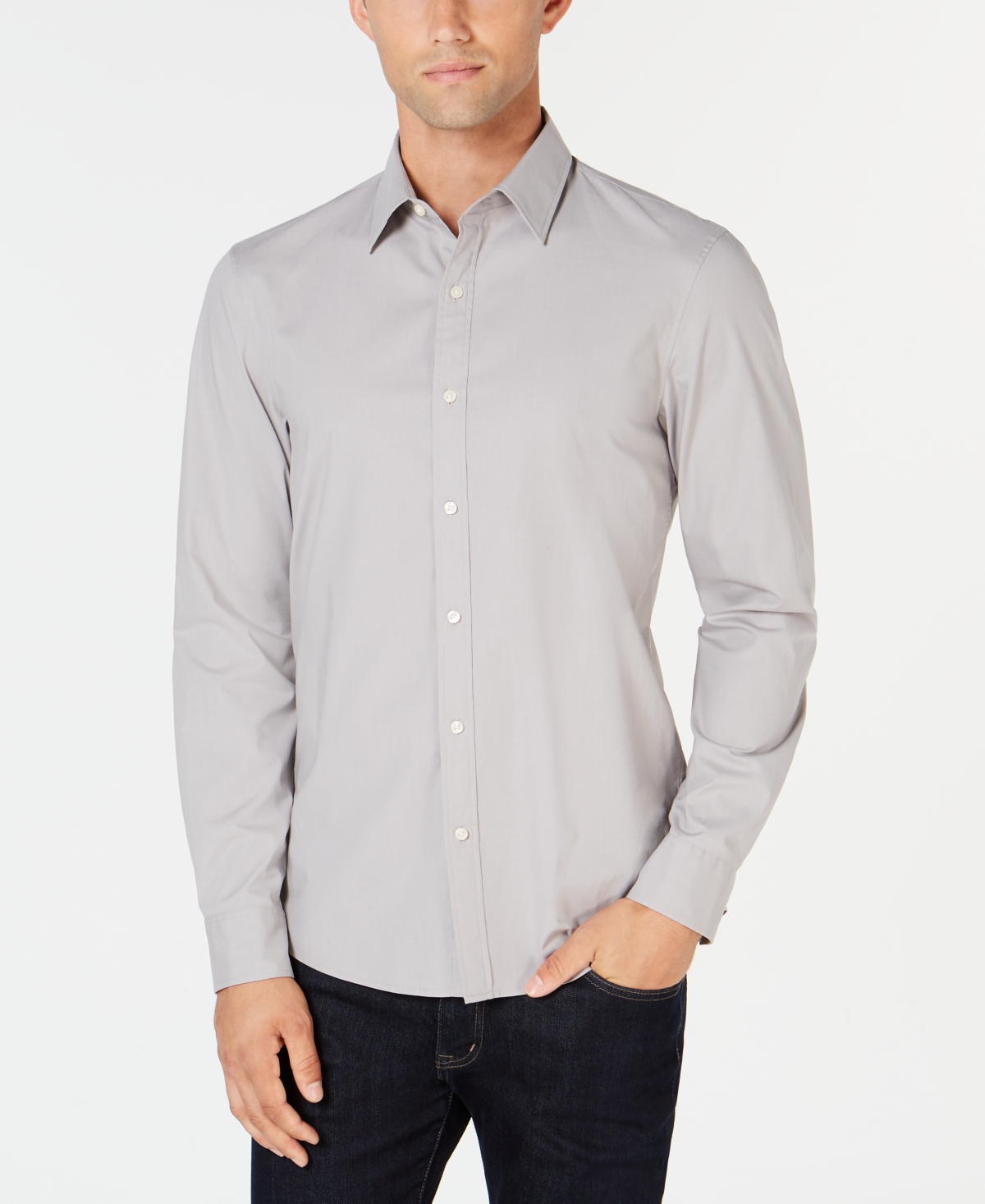 Michael Kors Men's Stretch Button-front Shirt In Ice Grey