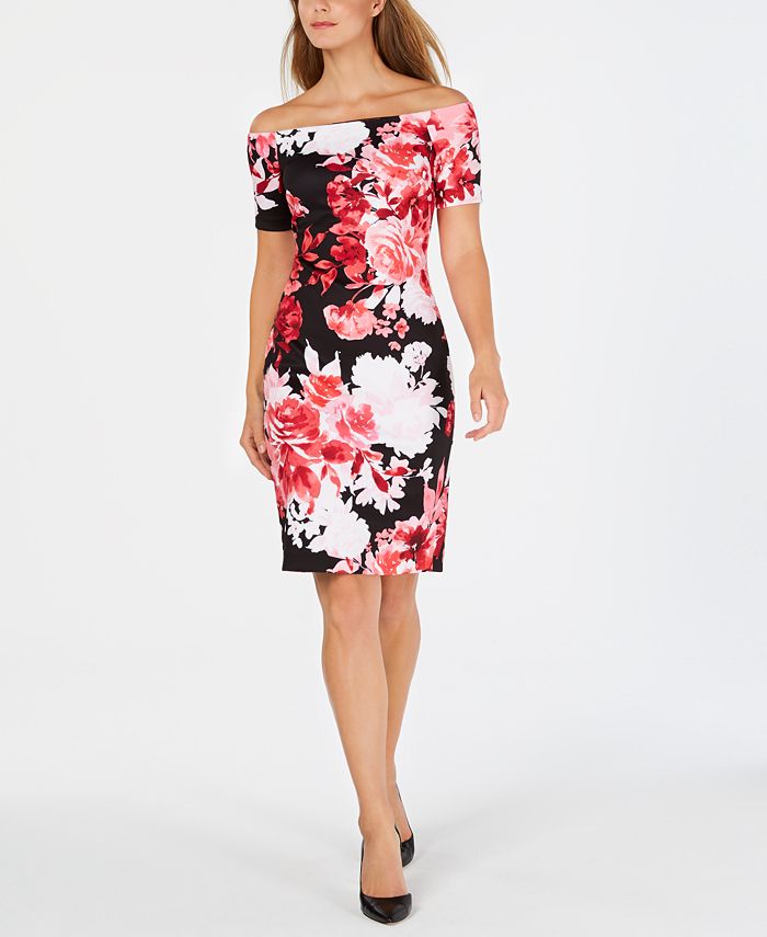 Calvin klein floral off deals the shoulder dress