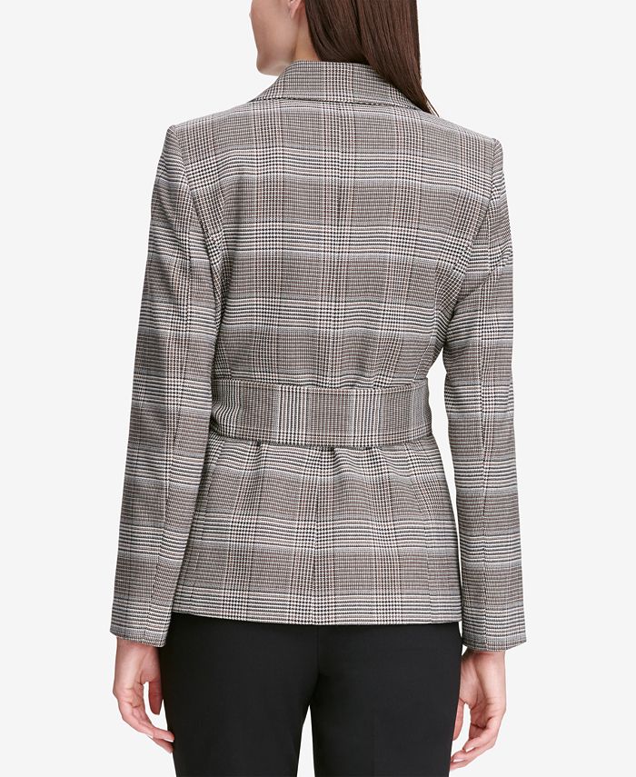 Calvin Klein Belted Plaid Jacket - Macy's