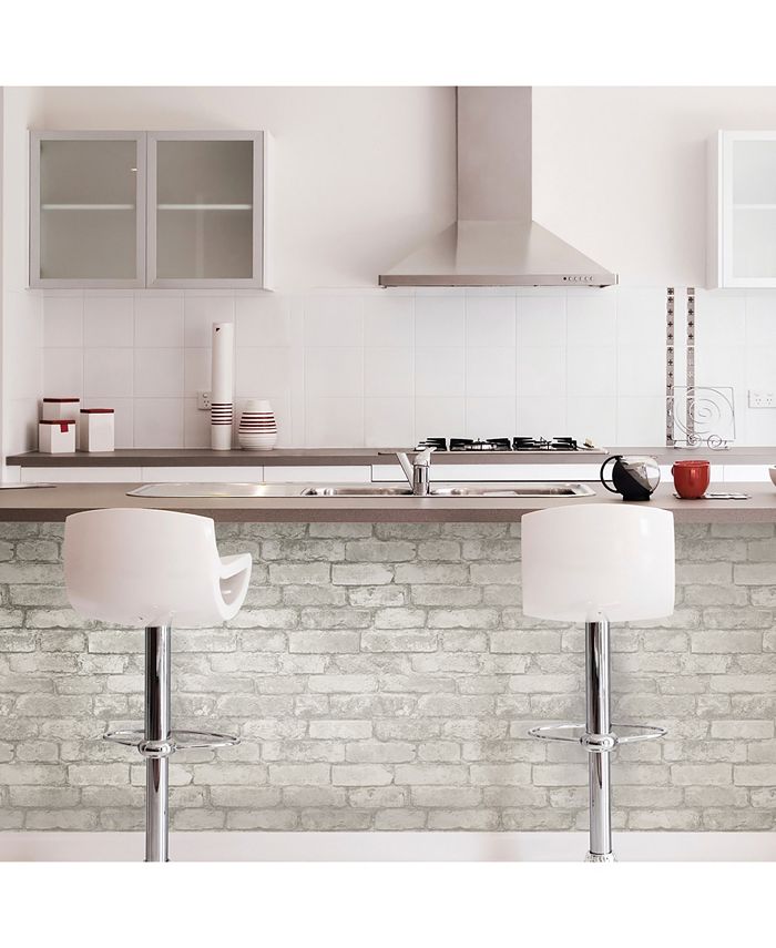 Brewster Home Fashions Grey and White Brick Peel and Stick Wallpaper