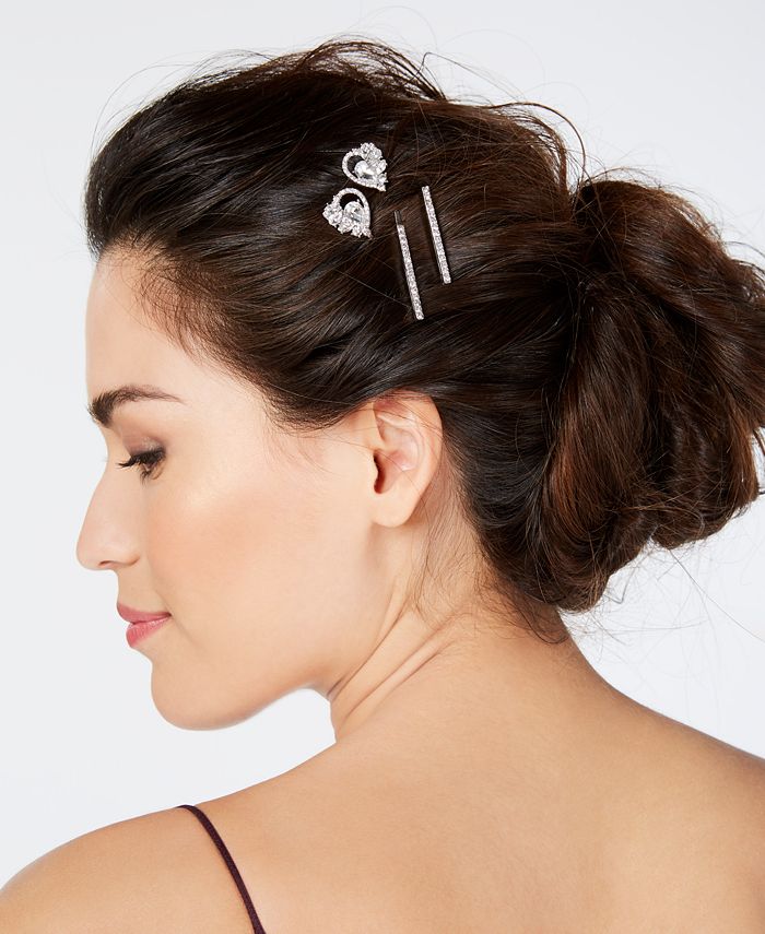 INC International Concepts INC SilverTone 4Pc. Set Crystal Hairpins