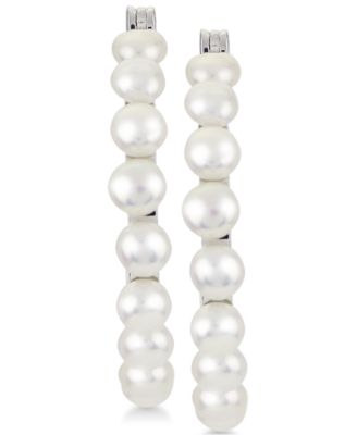 Cultured Button Freshwater Pearl (4mm) Hoop Earrings in Sterling Silver