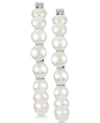Macy's - Cultured Button Freshwater Pearl (4-5mm) Hoop Earrings in Sterling Silver