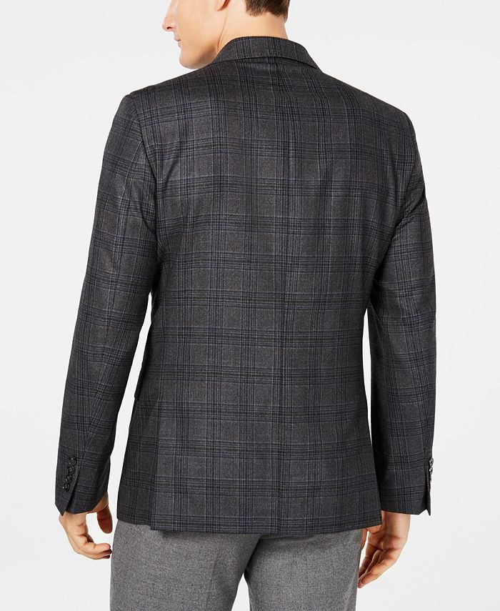 Calvin Klein Men's X Fit Slim-Fit Charcoal/Navy Plaid Wool Sport Coat ...