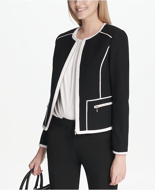 Calvin Klein Piped Trim Jacket Reviews Women Macy S