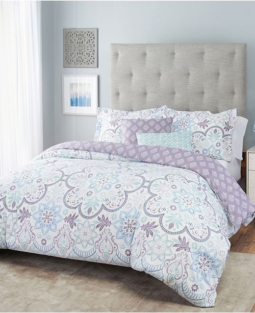 Nicole Miller Blossom Floral Reversible Bedding 5 Piece Full Queen