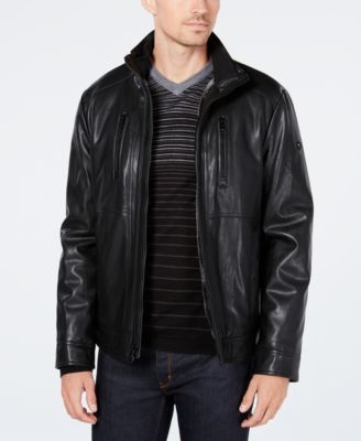 calvin klein leather jacket with fur