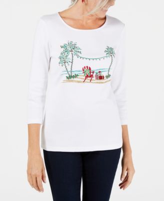 Karen Scott - Cotton Embellished Christmas Beach Top