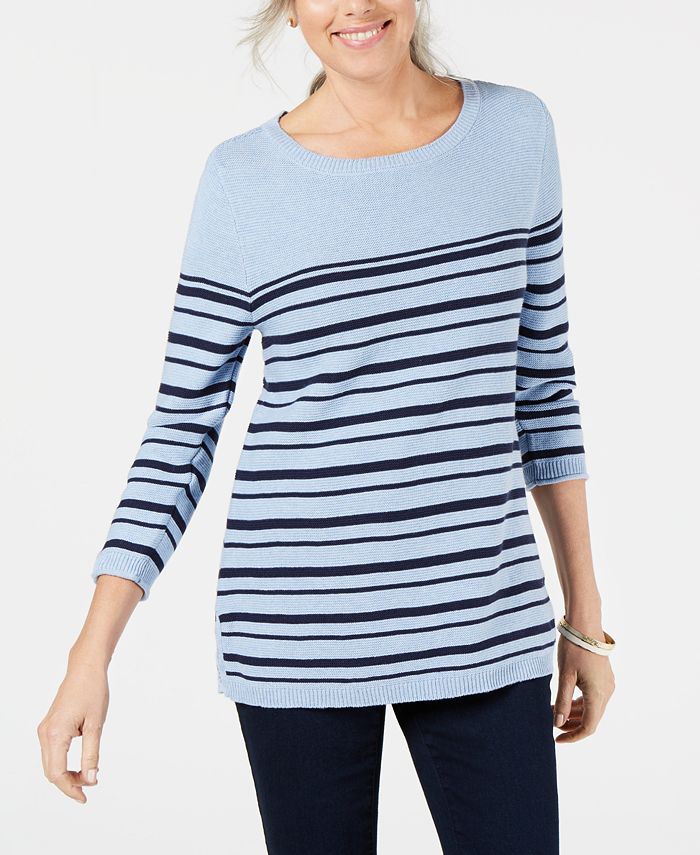 Karen Scott Striped Cotton Lace-Up Sweater, Created for Macy's - Macy's