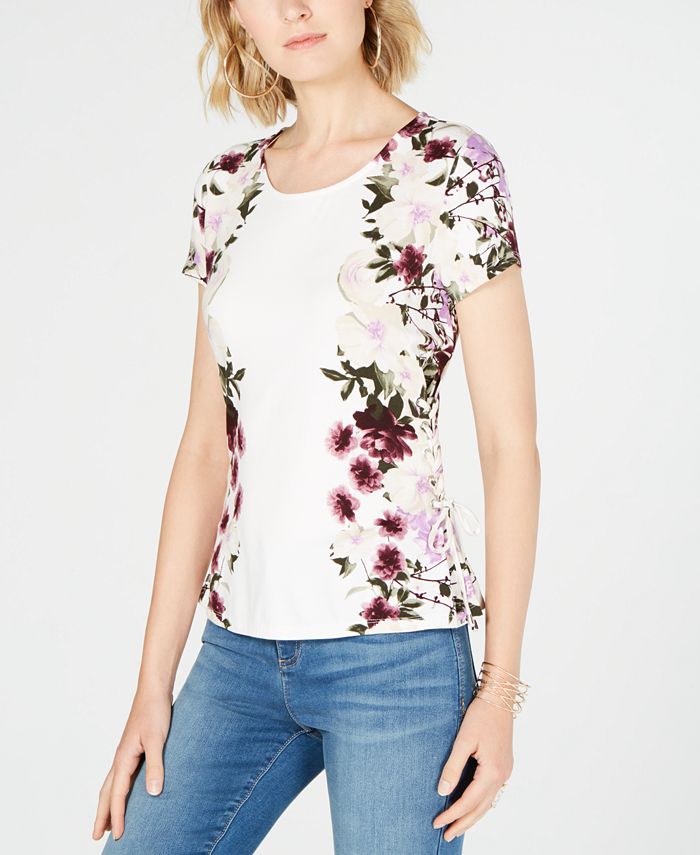 INC International Concepts I.N.C. Printed Lace-Up Top, Created for Macy ...