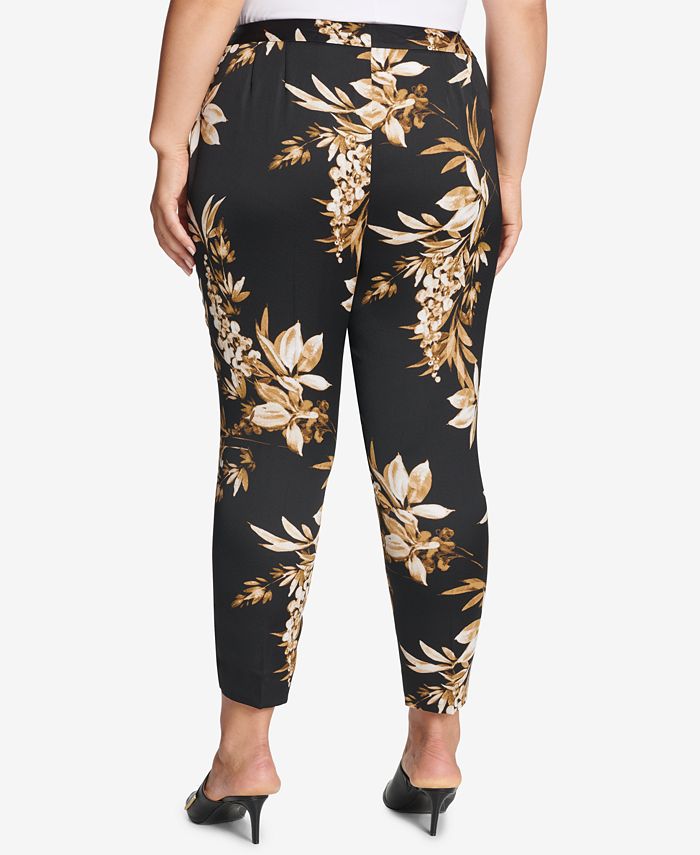 Calvin Klein Plus Size Floral-Print Straight-Leg Pants - Macy's