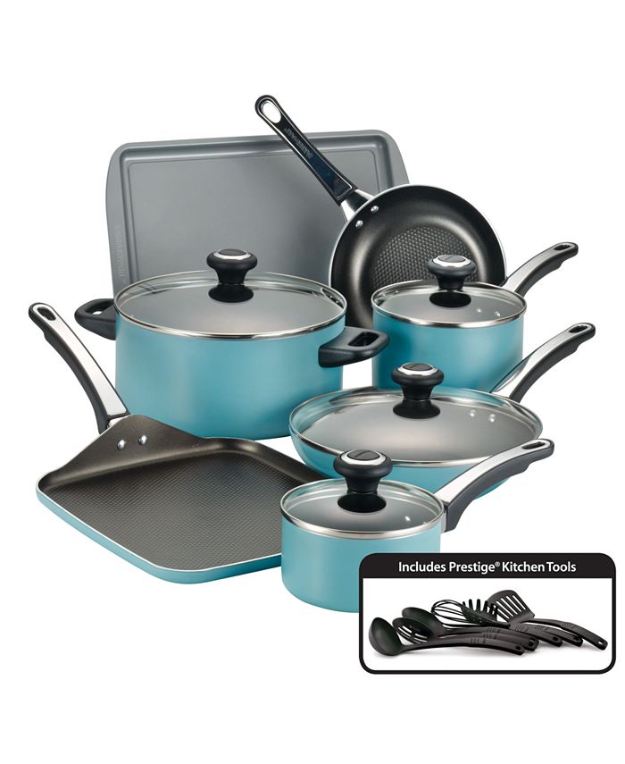 Farberware High Performance 17-Piece Cookware Set, Aqua