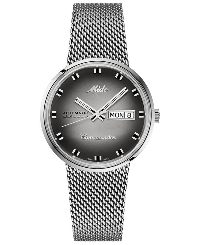 Mido Swiss Automatic Commander Shade Stainless Steel Mesh Bracelet ...