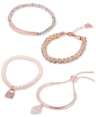 GUESS - Rose Gold-Tone 4-Pc. Set Crystal, Bead & Woven Cord Bracelets