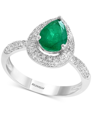 image of Gemstone Bridal by Effy Emerald (9/10 ct. t.w.) & Diamond (3/8 ct. t.w.) Pear Shaped Ring in 18k White Gold