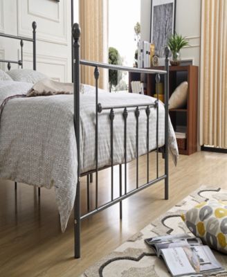 Hodedah Complete Metal Queen-Size Bed With Headboard, Footboard, Slats ...