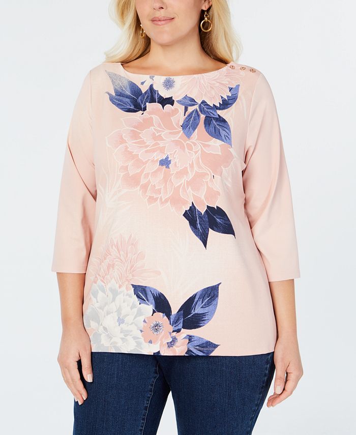 Charter Club Plus Size Floral-Print Boat-Neck Top, Created for Macy's ...