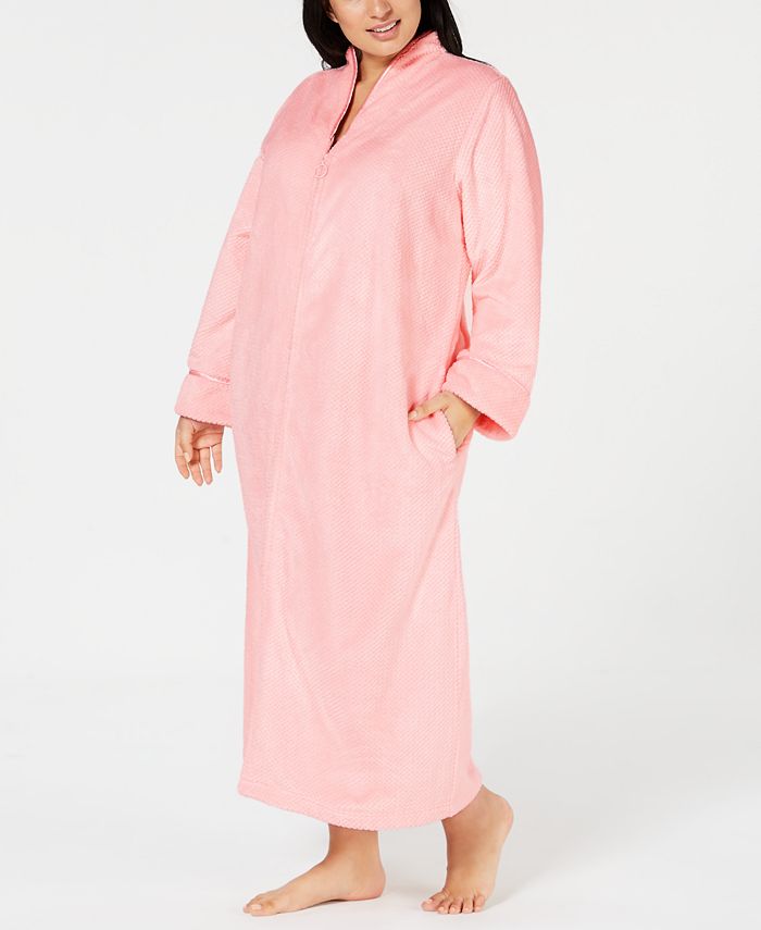 Charter Club Plus Size Long Textured Zip Robe, Created for Macy's Macy's