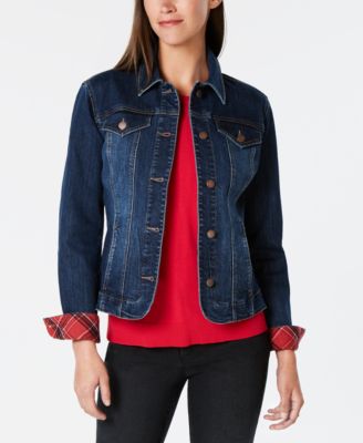 Charter Club - Plaid-Cuff Denim Jacket