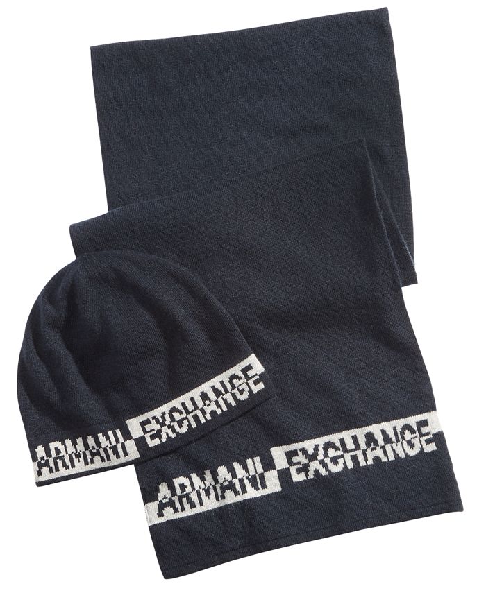 Armani Exchange Men s Logo Beanie Scarf Set Macy s