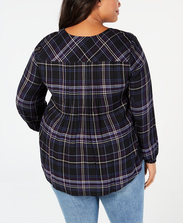 Style & Co Plus Size Plaid Pleated Blouse, Created for Macy's - Macy's