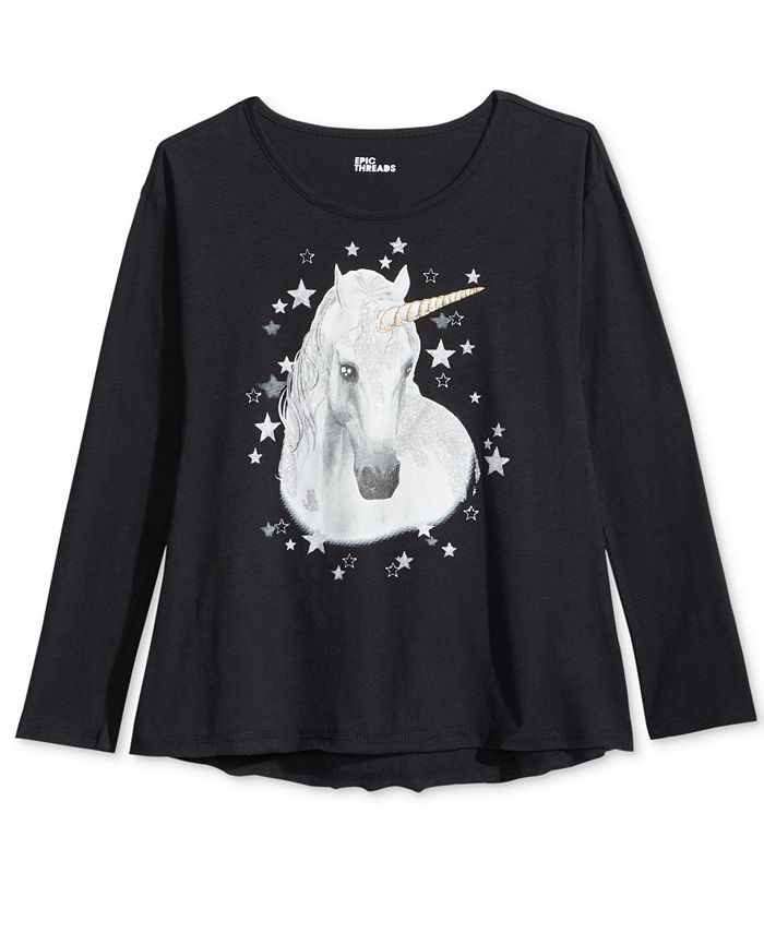 Epic Threads Big Girls Long-Sleeve Unicorn-Print T-Shirt, Created for ...